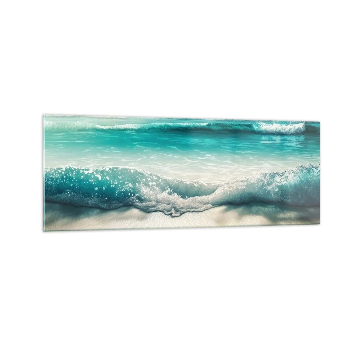 Impression sur verre - Image sur verre - Vagues de l'océan sur une plage de sable clair - 140x50cm - La paix de l'océan - Décoration murale moderne pour le salon et la chambre ARTTOR