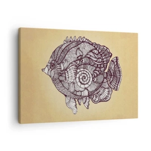 Impression sur toile - Image sur toile - Poisson décoratif dans un style de dessin avec des motifs - 70x50cm - D'un océan d'ornements - Décoration murale moderne pour le salon et la chambre ARTTOR