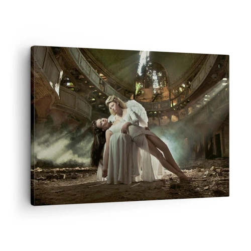 Impression sur toile - Image sur toile - Deux personnages en ruines avec un jeu de lumière - 70x50cm - L'esprit du théâtre ancien - Décoration murale moderne pour le salon et la chambre ARTTOR