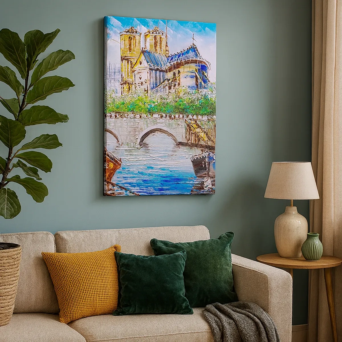 Impression sur toile - Image sur toile - Paysage avec un pont et une cathédrale de style classique - 50x70cm - Leur temps ne passe jamais - Décoration murale moderne pour le salon et la chambre ARTTOR