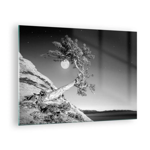 Impression sur verre - Image sur verre - Un arbre penché sur une colline avec la lune en arrière-plan - 70x50cm - Un combattant vainqueur - Décoration murale moderne pour le salon et la chambre ARTTOR