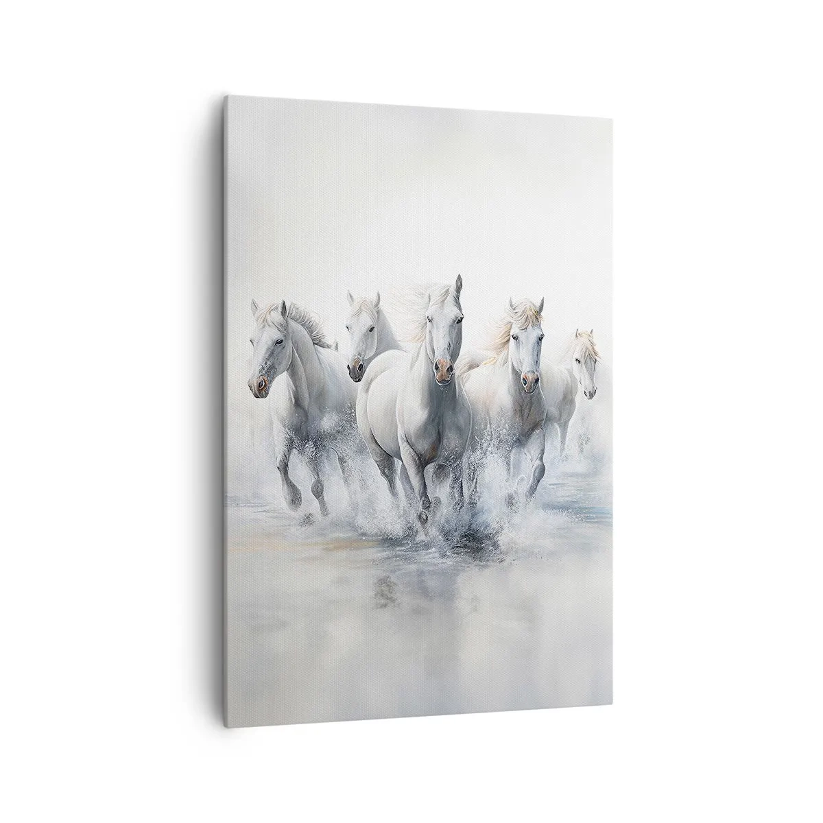 Impression sur toile - Image sur toile - Des chevaux blancs galopent dans l'eau - 70x100cm - Magie blanche - Décoration murale moderne pour le salon et la chambre ARTTOR
