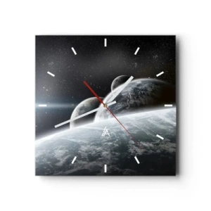 Horloge murale - Pendule murale - Planètes dans l'espace sur fond d'étoiles et de galaxies - 30x30cm - Musique cosmique des sphères - Décoration murale moderne pour le salon et la chambre ARTTOR