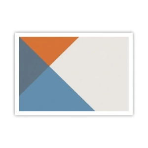 Affiche - Poster - Triangles géométriques dans les tons de bleu et d'orange - 100x70cm - Sous cette angle.... - Décoration murale moderne pour le salon et la chambre ARTTOR