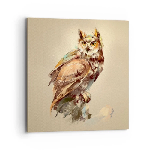 Impression sur toile - Image sur toile - Le hibou le plus intelligent - confirmera la forêt de chênes - 70x70 cm