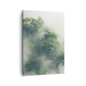 Impression sur toile - Image sur toile - Arbres verts dans un épais brouillard sur fond naturel - 50x70cm - Enveloppé de brouillard - Décoration murale moderne pour le salon et la chambre ARTTOR