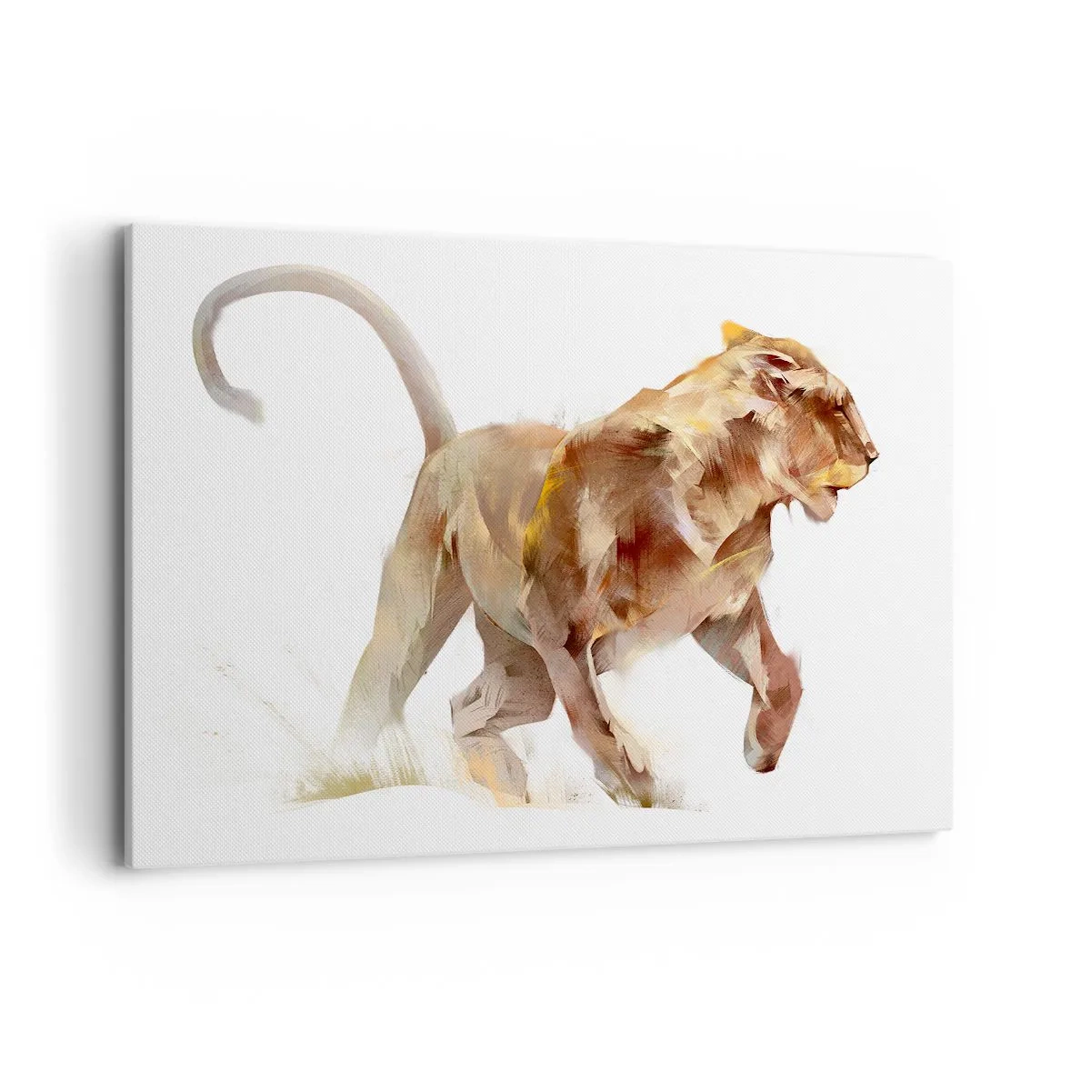 Impression sur toile - Image sur toile - Une lionne qui court dans une interprétation artistique - 120x80cm - Grâce sauvage - Décoration murale moderne pour le salon et la chambre ARTTOR