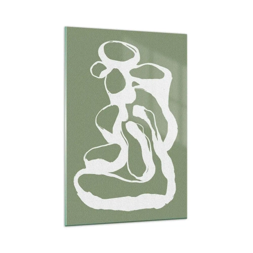 Impression sur verre - Image sur verre - Formes organiques en blanc sur fond vert - 80x120cm - L'appel de l'espace - Décoration murale moderne pour le salon et la chambre ARTTOR