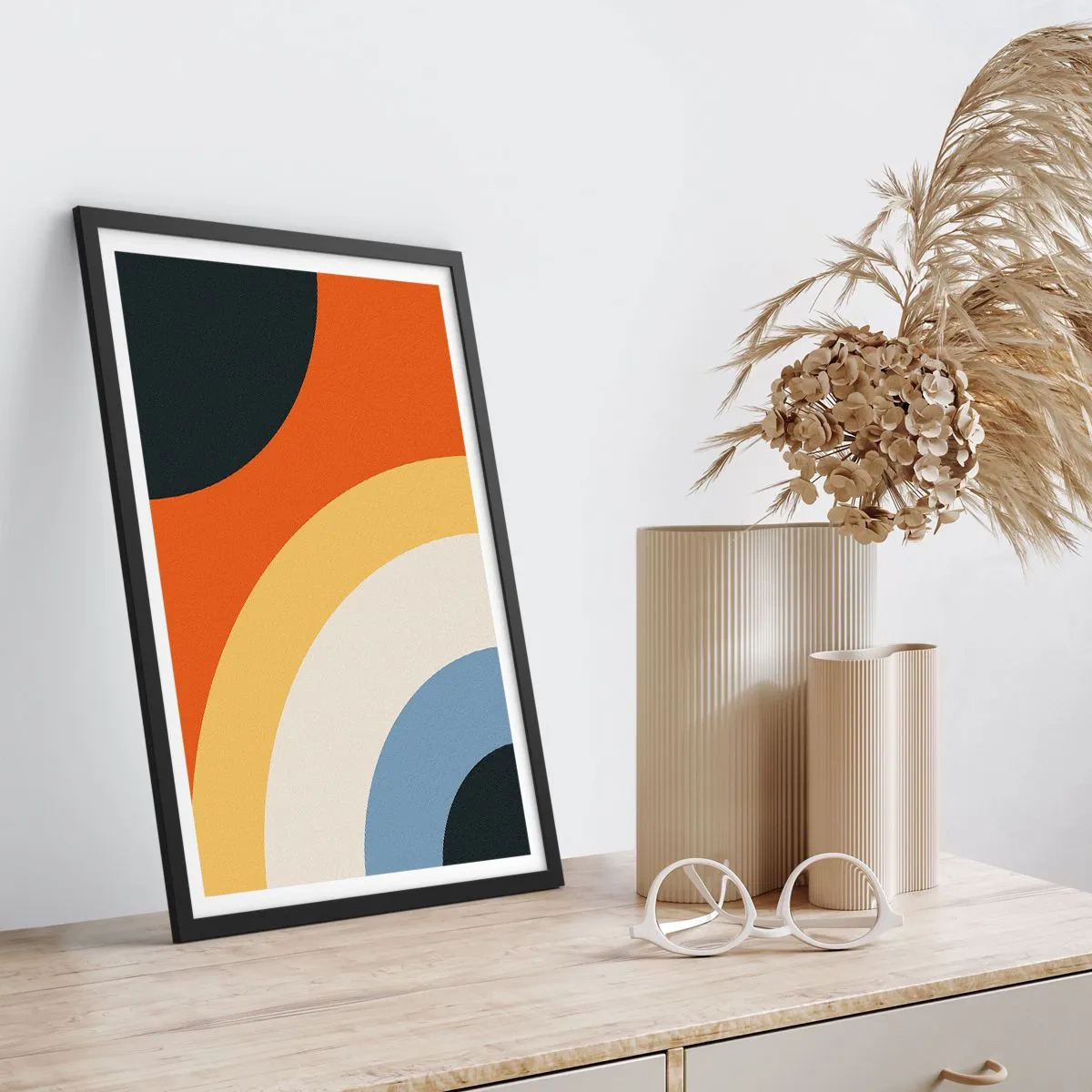 Affiche dans un cadre noir - Poster - Arcs et cercles colorés abstraits - 50x70cm - Vers son soi - Décoration murale moderne pour le salon et la chambre ARTTOR