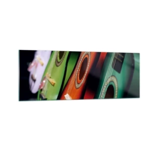 Impression sur verre - Image sur verre - Guitares colorées de différentes nuances disposées en rangée - 140x50cm - La guitare a plusieurs couleurs - Décoration murale moderne pour le salon et la chambre ARTTOR