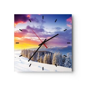 Horloge murale - Pendule murale - Paysage d'hiver avec montagnes et forêt au coucher du soleil - 30x30cm - En pleine journée - Décoration murale moderne pour le salon et la chambre ARTTOR