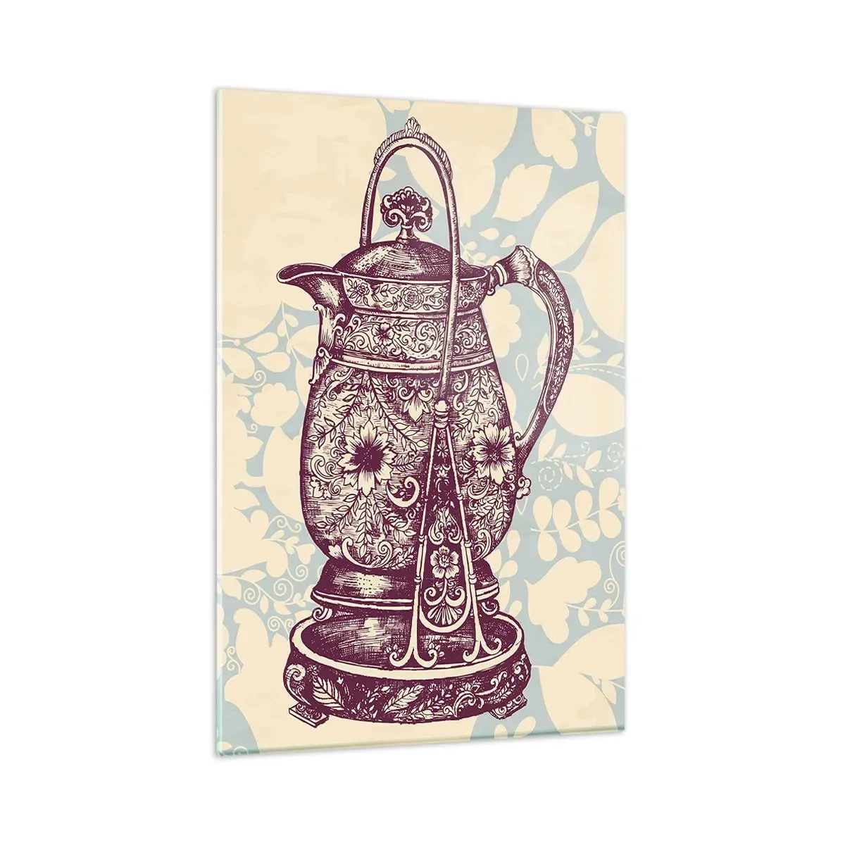 Impression sur verre - Image sur verre - Cruche stylisée avec ornements sur fond floral - 80x120cm - La beauté du quotidien - Décoration murale moderne pour le salon et la chambre ARTTOR