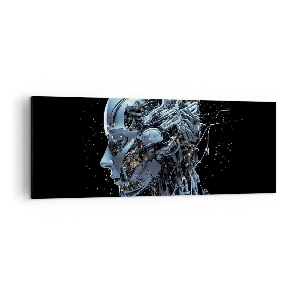 Impression sur toile - Image sur toile - Portrait futuriste d'un cyborg dans un style industriel sur fond noir. - 140x50cm - La technologie est une femme - Décoration murale moderne pour le salon et la chambre ARTTOR