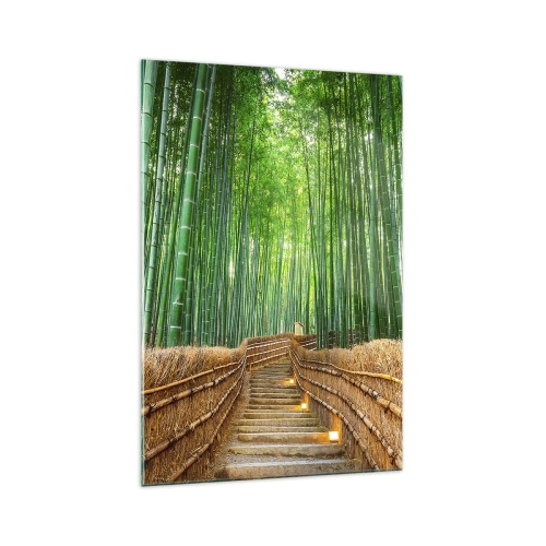 Impression sur verre - Image sur verre - Un chemin dans une dense forêt de bambous - 70x100cm - L'essence de la nature asiatique - Décoration murale moderne pour le salon et la chambre ARTTOR