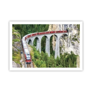 Affiche - Poster - Chemin de fer avec vue sur la montagne - 91x61 cm