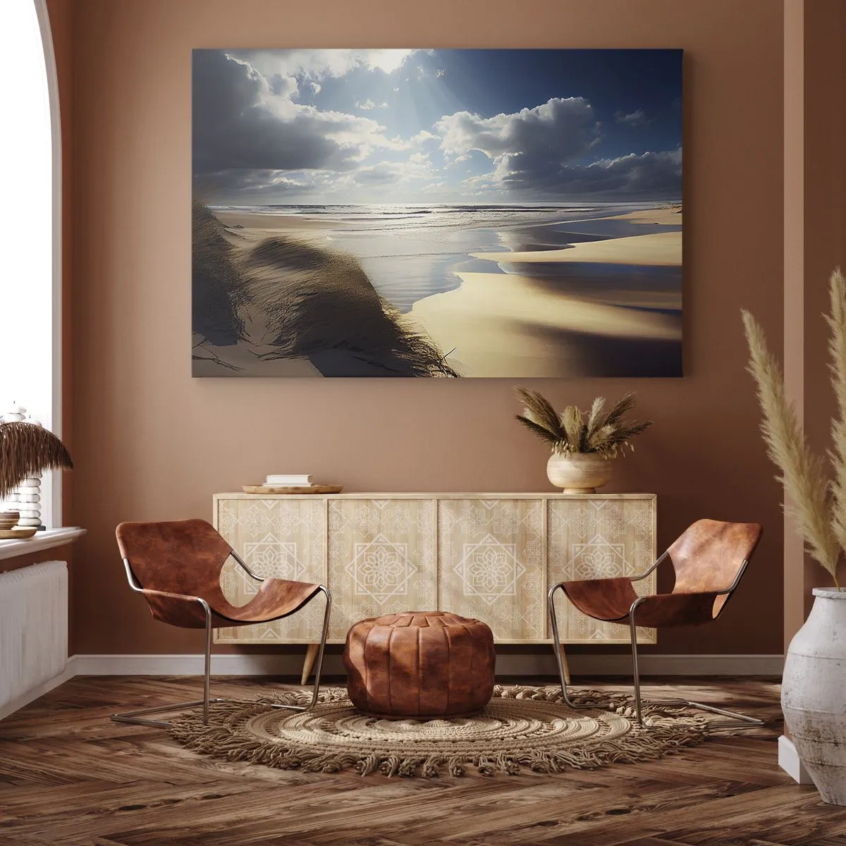 Impression sur toile - Image sur toile - Une plage sauvage avec des dunes et un ciel bleu - 120x80cm - Plage, plage sauvage - Décoration murale moderne pour le salon et la chambre ARTTOR
