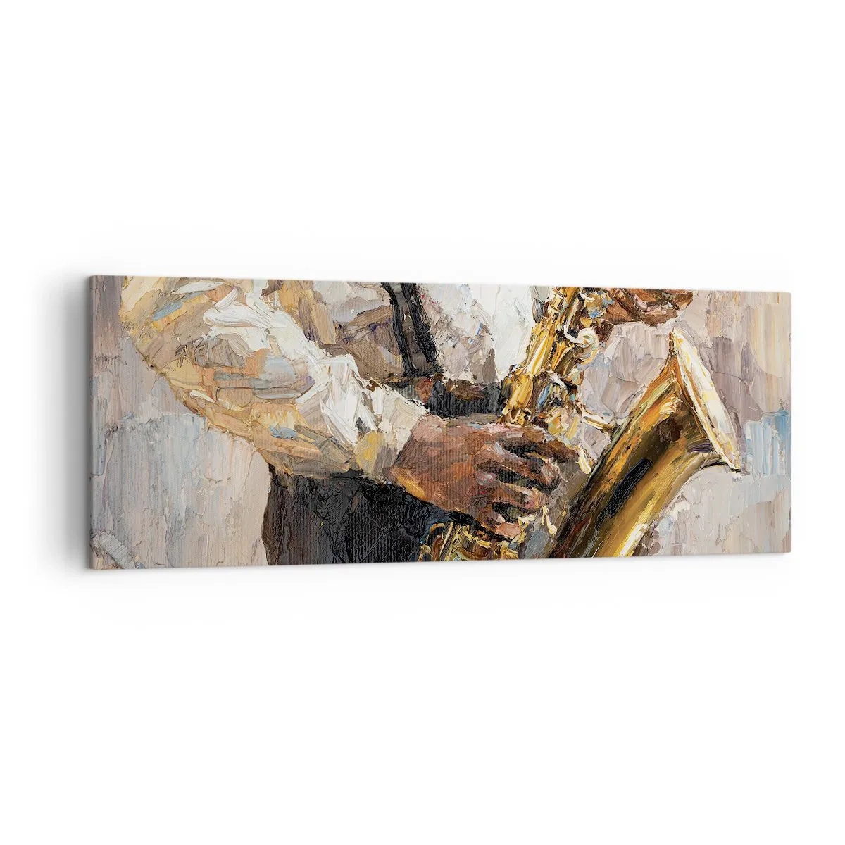 Impression sur toile - Image sur toile - Un musicien jouant du saxophone dans un style artistique - 140x50cm - C'est l'heure du solo - Décoration murale moderne pour le salon et la chambre ARTTOR