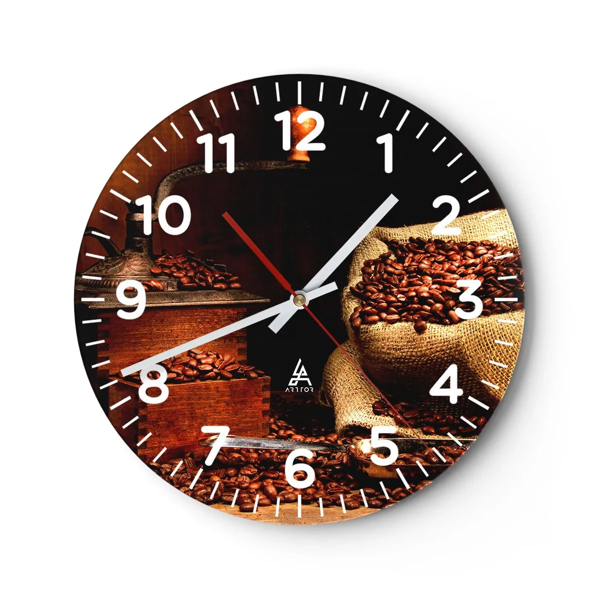 Horloge murale - Pendule murale - Nature morte avec grains de café et moulin - 30x30 cm