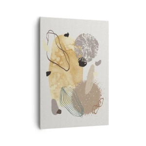 Impression sur toile - Image sur toile - Une composition de formes abstraites en beige et jaune. - 70x100cm - Plumcologie appliquée - Décoration murale moderne pour le salon et la chambre ARTTOR