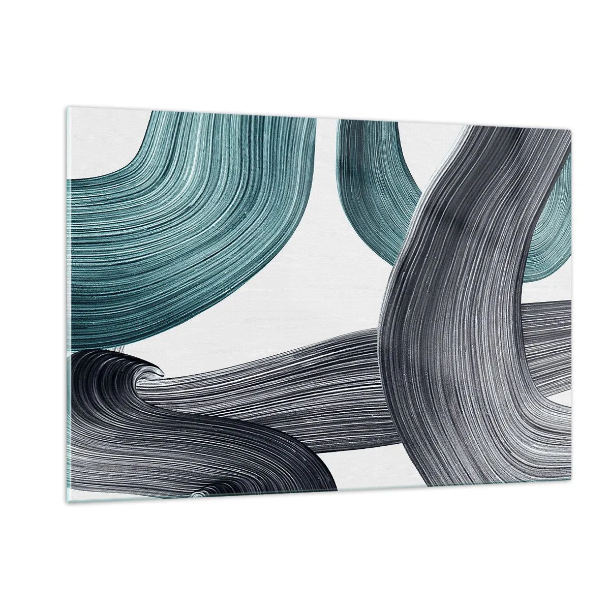 Impression sur verre - Image sur verre - Stries dynamiques dans les tons émeraude et noir sur fond blanc - 120x80cm - Sentiers émeraude et noirs - Décoration murale moderne pour le salon et la chambre ARTTOR