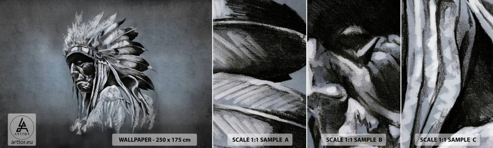 Échantillon de Papier Peint Autocollant Deluxe Sticker - Retour aux sources - Indien, Plume, Homme - 100x30 cm