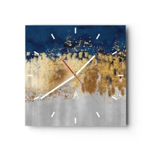 Horloge murale - Pendule murale - Une composition abstraite dans des tons d'or et de bleu marine. - 30x30cm - Une composition moderne et pétillante - Décoration murale moderne pour le salon et la chambre ARTTOR