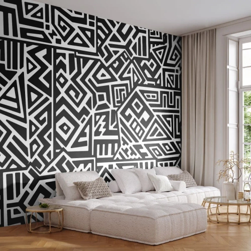 Papier Peint Photo Standard Eco - Composition précolombienne - Abstraction, Morceau, Noir et blanc - 150x105 cm