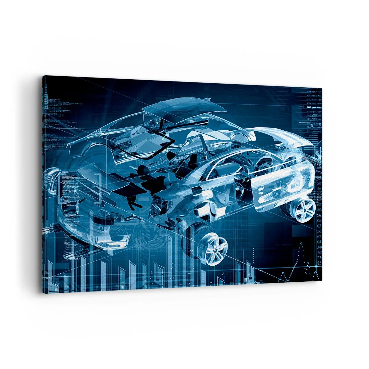 Impression sur toile - Image sur toile - Un dessin technique moderne d'une voiture avec des éléments structurels - 100x70cm - Anatomie de l'ingénierie - Décoration murale moderne pour le salon et la chambre ARTTOR