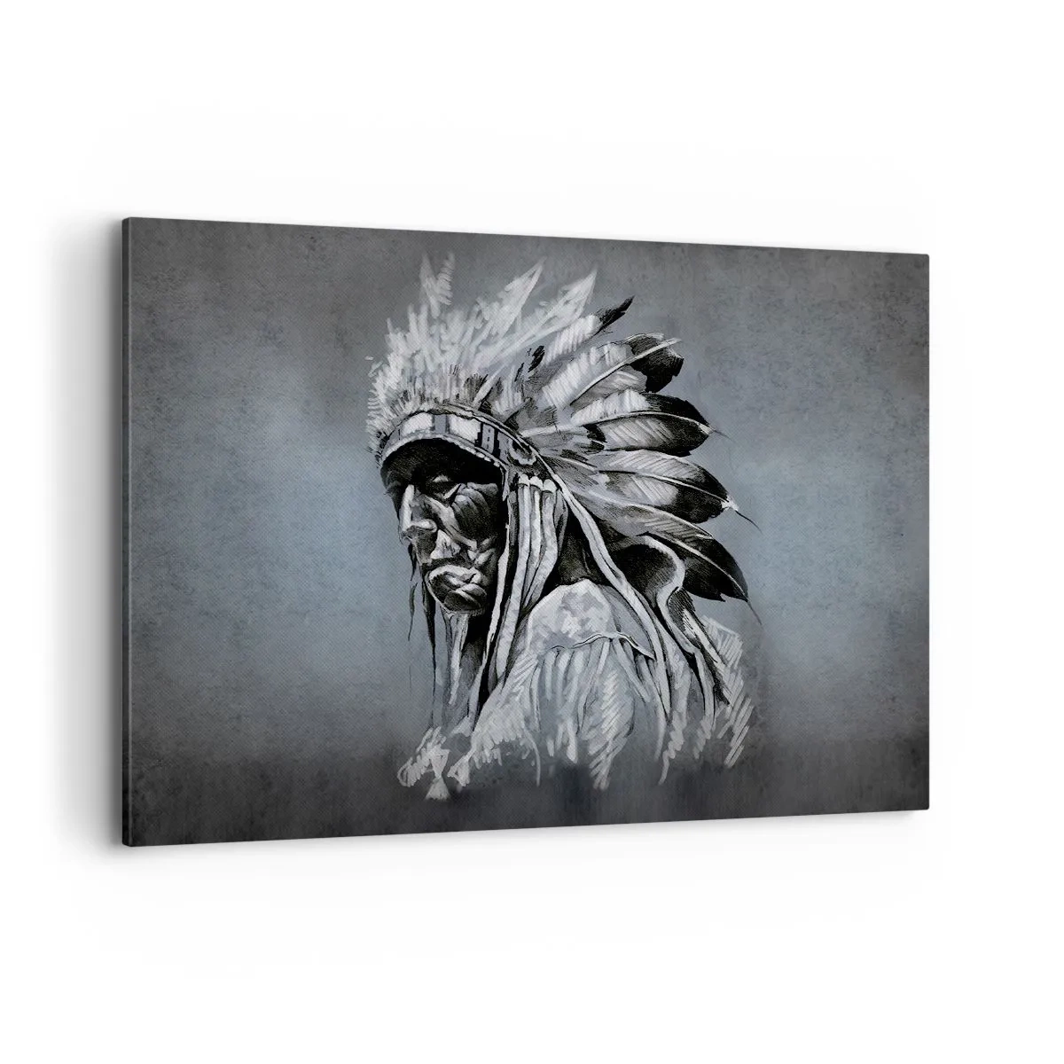 Impression sur toile - Image sur toile - Portrait d'un chef indien portant une coiffe traditionnelle - 100x70cm - Retour aux sources - Décoration murale moderne pour le salon et la chambre ARTTOR