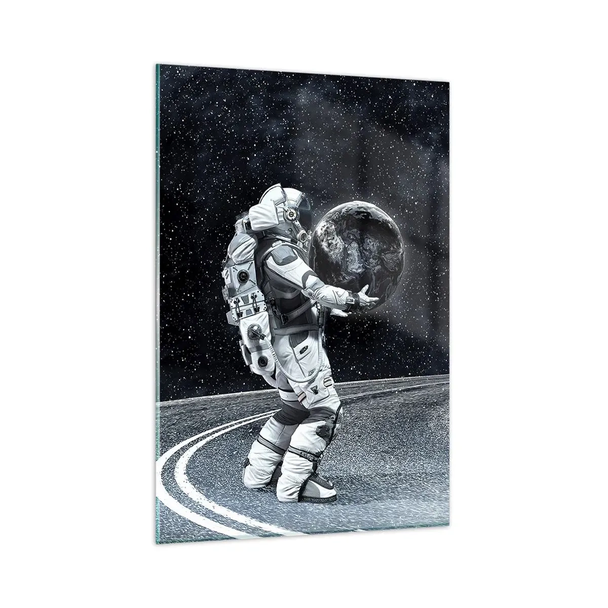 Impression sur verre - Image sur verre - Astronaute avec la Terre contre le ciel étoilé - 80x120cm - Sur la Voie Lactée - Décoration murale moderne pour le salon et la chambre ARTTOR