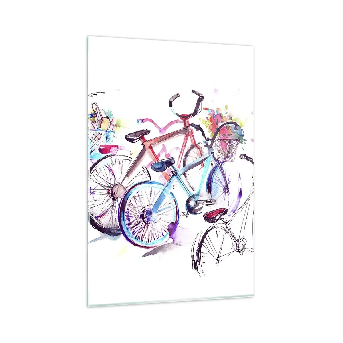 Impression sur verre - Image sur verre - Vélos colorés dans un style aquarelle artistique - 80x120cm - Congrès du club Antymoto - Décoration murale moderne pour le salon et la chambre ARTTOR