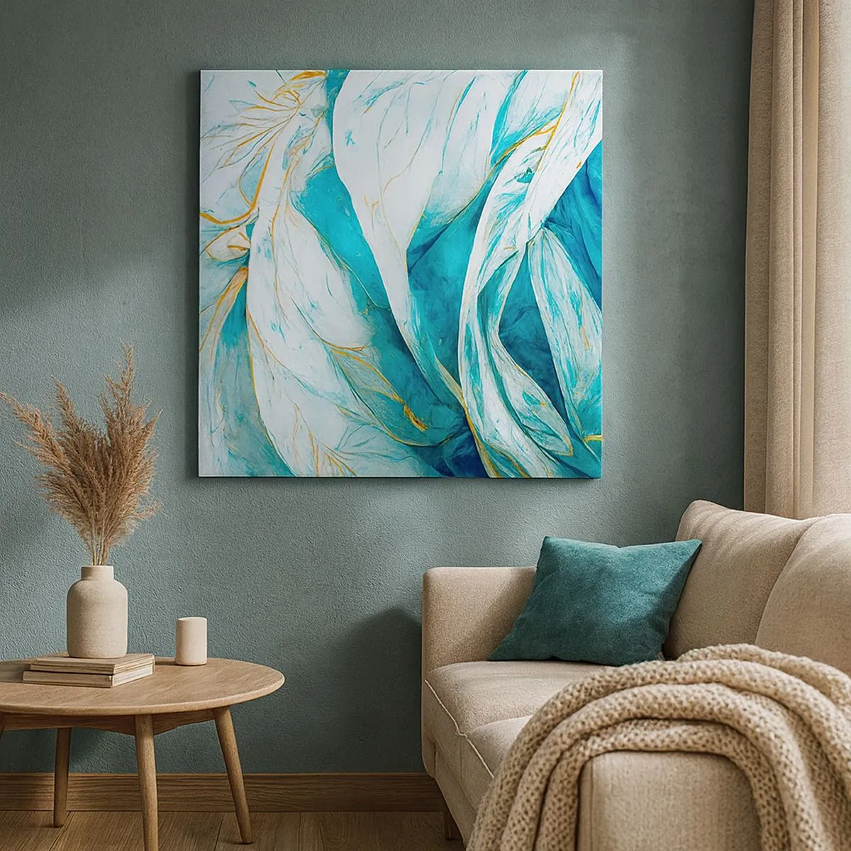 Impression sur toile - Image sur toile - Abstraction bleue avec un motif doré - 30x30 cm