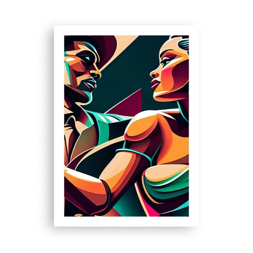 Affiche - Poster - Illustration colorée d'un couple dansant le tango dans un style pop art - 50x70cm - Au rythme du coeur - Décoration murale moderne pour le salon et la chambre ARTTOR