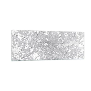 Impression sur verre - Image sur verre - Un plan de ville minimaliste en nuances de gris - 140x50cm - Carte du labyrinthe londonien - Décoration murale moderne pour le salon et la chambre ARTTOR