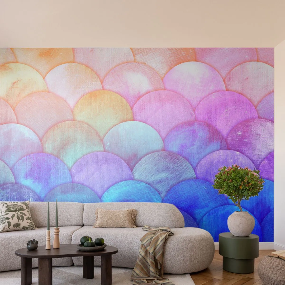 Papier Peint Photo Standard Eco - Écailles de perles - Pastel, Bulles, Balance - 350x256 cm