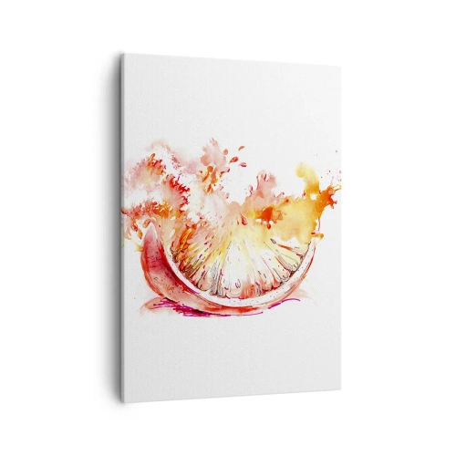 Impression sur toile - Image sur toile - Une tranche de pamplemousse à l'aquarelle aux couleurs vives - 50x70cm - Détente juteuse - Décoration murale moderne pour le salon et la chambre ARTTOR