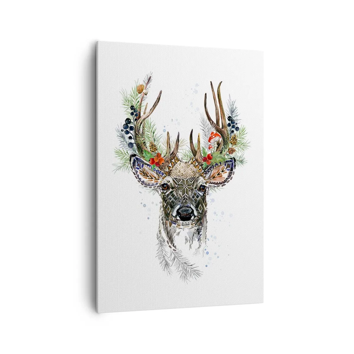 Impression sur toile - Image sur toile - Cerf stylisé avec des bois décoratifs sur fond blanc - 70x100cm - En robe de fête - Décoration murale moderne pour le salon et la chambre ARTTOR