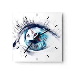 Horloge murale - Pendule murale - Un œil avec une image d'un hibou dans des tons bleus à l'aquarelle - 30x30cm - Face à face avec la nature sauvage - Décoration murale moderne pour le salon et la chambre ARTTOR