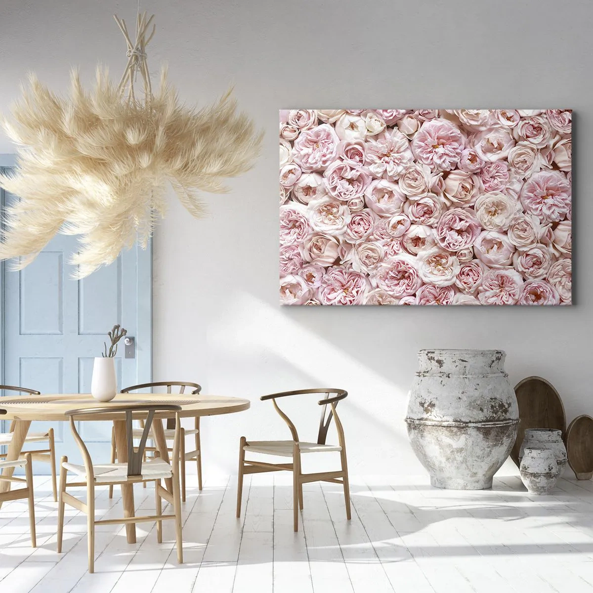 Impression sur toile - Image sur toile - Des roses délicates dans des tons de rose sur toute la surface - 100x70cm - Un lit de roses - Décoration murale moderne pour le salon et la chambre ARTTOR