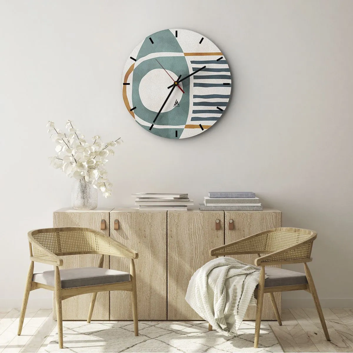 Horloge murale - Pendule murale - Motif ethnique géométrique avec des lignes et des cercles - 30x30cm - Signes et rituels - Décoration murale moderne pour le salon, la cuisine et la chambre ARTTOR
