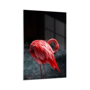 Impression sur verre - Image sur verre - Un flamant rose sur fond vert foncé - 70x100cm - Poème cramoisi de la nature - Décoration murale moderne pour le salon et la chambre ARTTOR