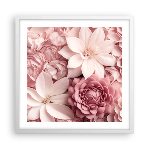 Affiche dans un cadre blanc - Poster - Dans les pétales roses - 50x50 cm