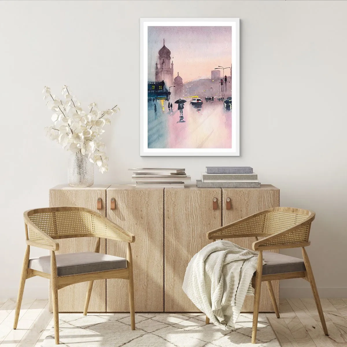 Affiche dans un cadre blanc - Poster - Dans une brume pluvieuse - 70x100 cm