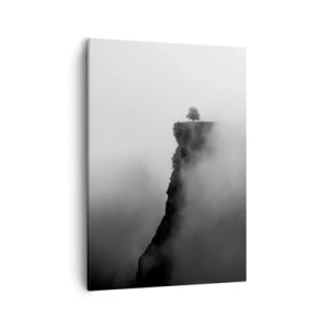 Impression sur toile - Image sur toile - Un arbre solitaire au bord d'une falaise entouré de brouillard - 50x70cm - Au bord du monde - Décoration murale moderne pour le salon et la chambre ARTTOR