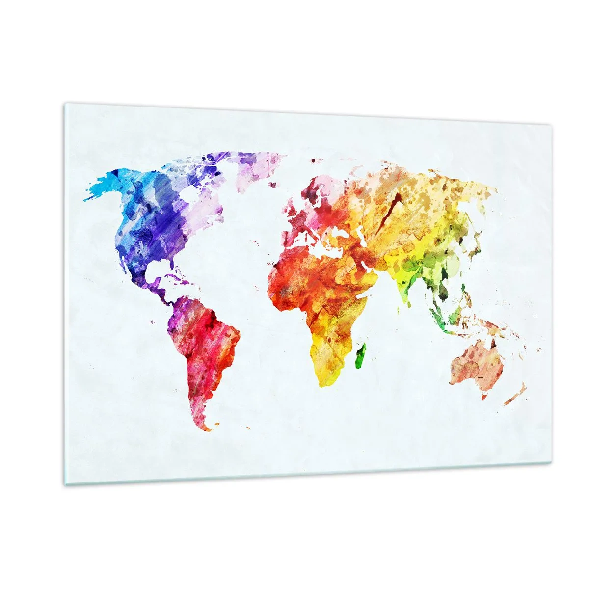 Impression sur verre - Image sur verre - Carte du monde à l'aquarelle aux couleurs vives - 120x80cm - Toutes les couleurs du monde - Décoration murale moderne pour le salon et la chambre ARTTOR