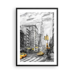 Affiche dans un cadre noir - Poster - Une rue de New York avec des taxis jaunes en arrière-plan - 50x70cm - Une histoire new-yorkaise - Décoration murale moderne pour le salon et la chambre ARTTOR