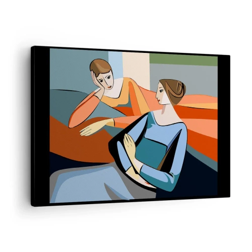 Impression sur toile - Image sur toile - Illustration abstraite de deux femmes dans le style cubiste - 70x50cm - Un moment de confiance - Décoration murale moderne pour le salon et la chambre ARTTOR