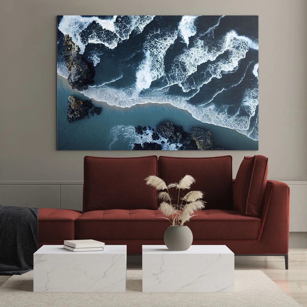 Impression sur verre - Image sur verre - Les vagues de la mer s'écrasent contre la côte rocheuse - 100x70cm - Enveloppé par les vagues - Décoration murale moderne pour le salon et la chambre ARTTOR