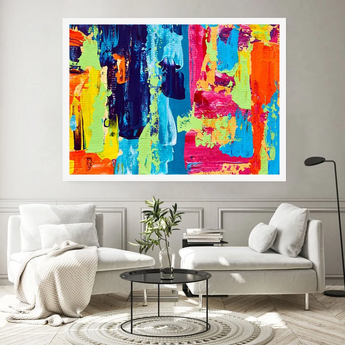 Affiche - Poster - Composition abstraite de couleurs sous une forme dynamique - 100x70cm - La vie est belle! - Décoration murale moderne pour le salon et la chambre ARTTOR