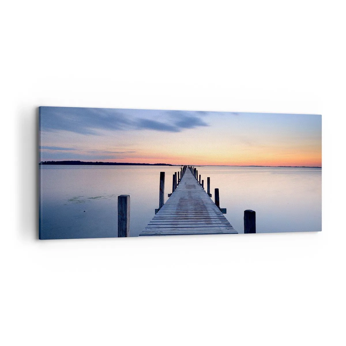 Impression sur toile - Image sur toile - Jetée en bois sur le lac au coucher du soleil - 120x50cm - Le calme d'un crépuscule serein - Décoration murale moderne pour le salon et la chambre ARTTOR